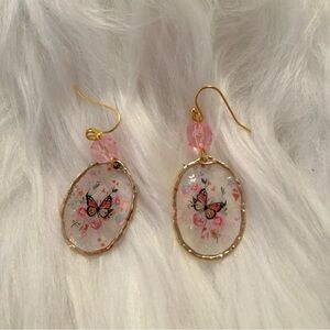 Elegant Butterfly Earrings with Pink Accents